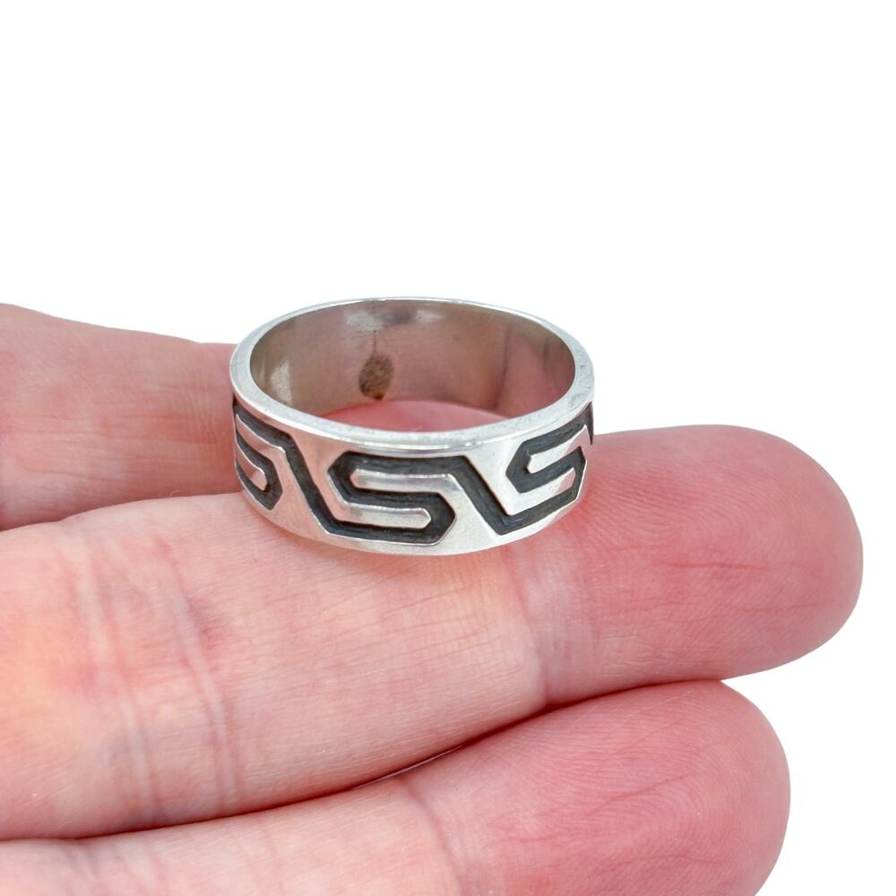 Vintage Sterling Silver 925 Geometric Pattern Band Ring Size 11.5